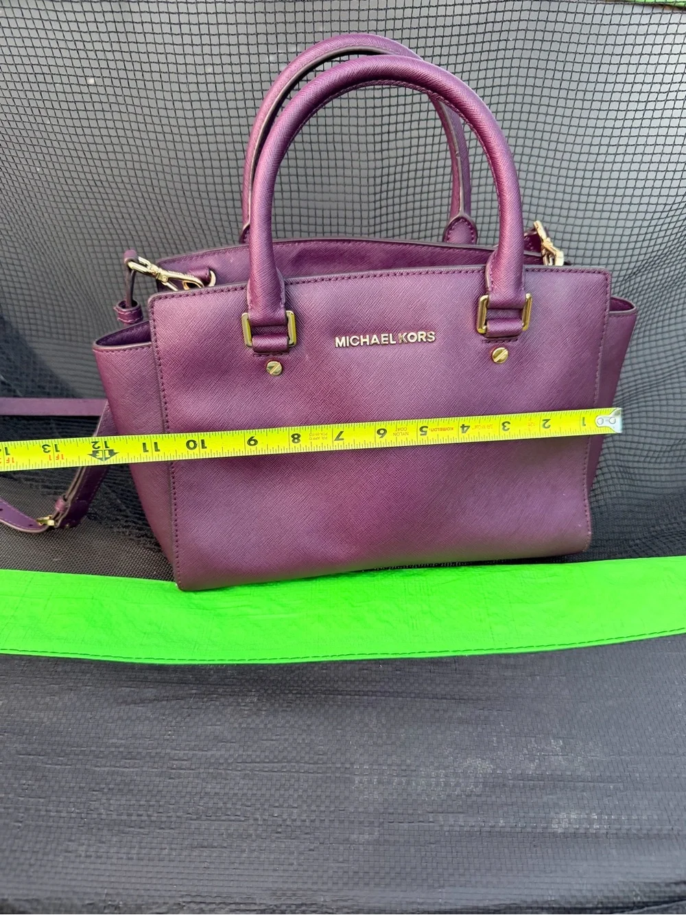 MICHAEL KORS Plum Saffiano Leather Satchel with Gold Hardware